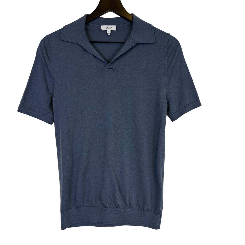 REISS Mens Duchie Merino Wool Polo Shirt Blue - S